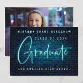 Neon Sign Blue Afstuderen Aankondiging fotoback-up (Voorkant / Achterkant)