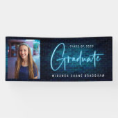 Neon Sign Blue Afstuderen foto Spandoek (Horizontaal)