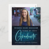Neon Sign Blue Afstuderen Fotoaankondiging Feestdagenkaart (Voorkant / Achterkant)