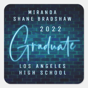 Neon Sign Blue Afstuderen Square Sticker