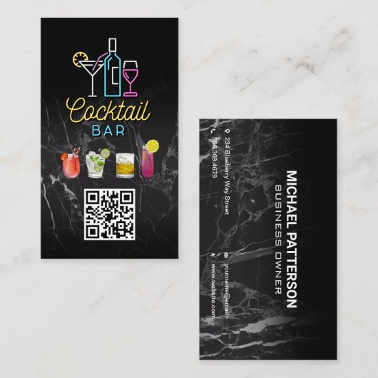 Neon Sign Cocktails | QR-code Visitekaartje (Voorkant / Achterkant)