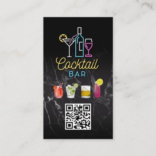 Neon Sign Cocktails | QR-code Visitekaartje (Voorkant)