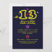 Neon Sign Dertiende Birthday Party Invitation Kaart (Voorkant)