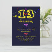 Neon Sign Dertiende Birthday Party Invitation Kaart (Staand voorkant)