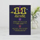 Neon Sign Elfde Birthday Party Invitation Kaart (Staand voorkant)