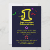Neon Sign First Birthday Party Invitation Kaart (Voorkant)