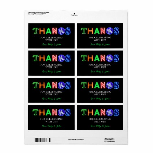 Neon Sign Glow in the Dark Party Dankjewel geschen Etiket (Full Sheet)