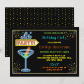 Neon Sign "Let s Party" Coctail Birthday Party Kaart (Voorkant / Achterkant)