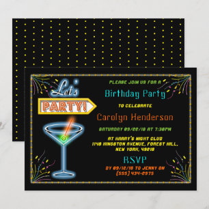 Neon Sign "Let s Party" Coctail Birthday Party Kaart