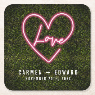 Neon Sign Love Heart Wedding Kartonnen Onderzetters