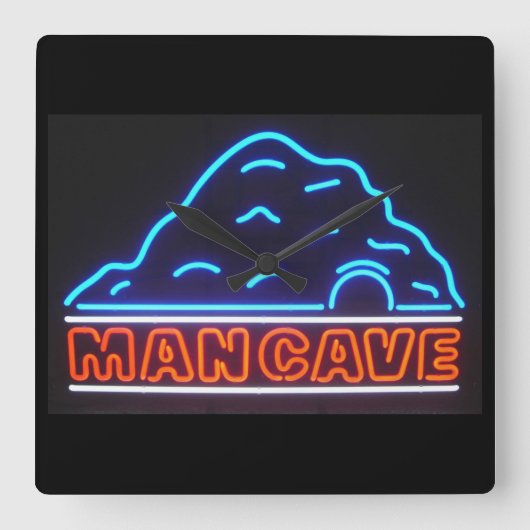 Neon Sign Man Cave Wall Clock Vierkante Klok (Voorkant)