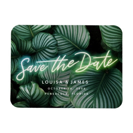 Neon Sign Modern Tropical Save the Date Magneet (Horizontaal)