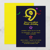 Neon Sign Negende Birthday Party Invitation Kaart (Voorkant / Achterkant)