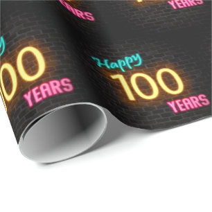 Neon Sign on Brick for 100th Birthday Cadeaupapier