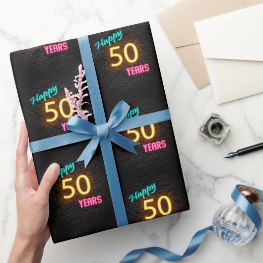 Neon Sign on Brick for 50th Birthday Cadeaupapier (Geschenken)