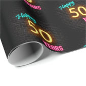 Neon Sign on Brick for 50th Birthday Cadeaupapier (Rol Hoek)