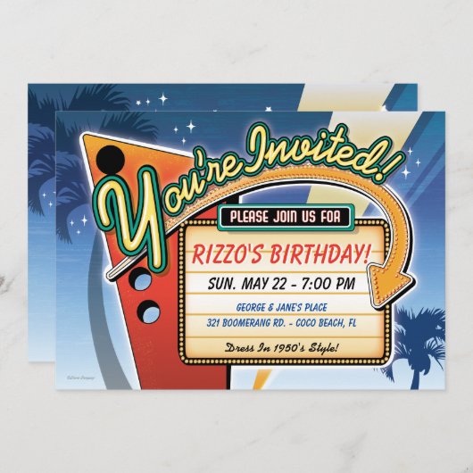 Neon Sign Party Uitnodigingen (Voorkant / Achterkant)