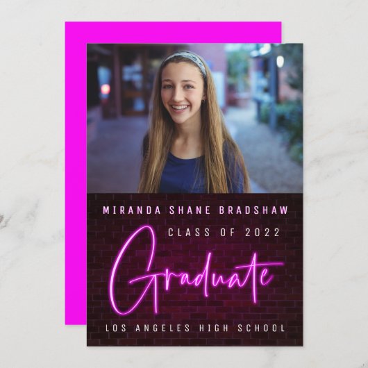 Neon Sign Pink Afstuderen foto Aankondiging (Voorkant / Achterkant)
