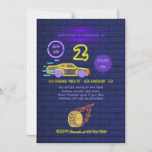 Neon sign Racing Car themed Boy 2e verjaardag Magnetische Uitnodiging (Voorkant)