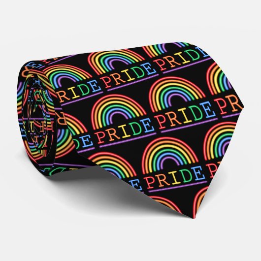 Neon Sign Rainbow Pride Pattern Stropdas (Opgerold)
