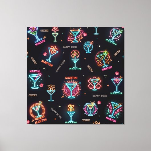 Neon Sign Space Age Atomic Martini Cocktails Print (Voorkant)