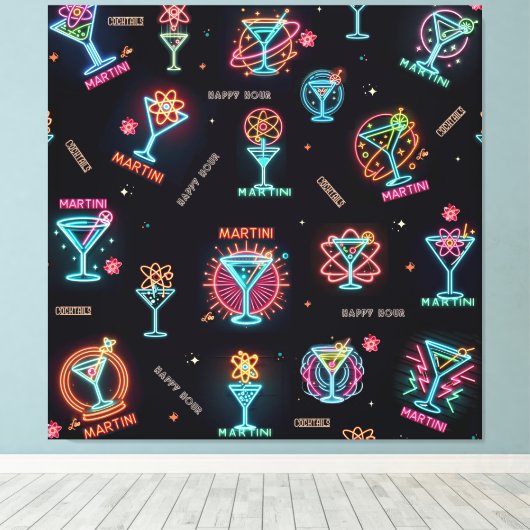 Neon Sign Space Age Atomic Martini Cocktails Print (Insitu (Houten vloer))