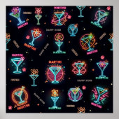 Neon Sign Space Age Atomic Martini Cocktails Print (Voorkant)