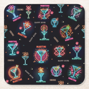 Neon Sign Space Age Atomic Martini Cocktails Print Kartonnen Onderzetters