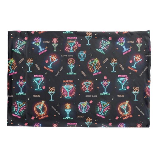 Neon Sign Space Age Atomic Martini Cocktails Print Kussensloop (Achterkant)