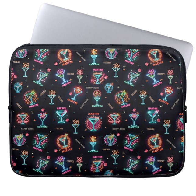 Neon Sign Space Age Atomic Martini Cocktails Print Laptop Sleeve (Voorkant)