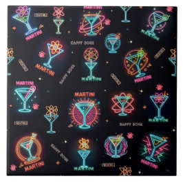 Neon Sign Space Age Atomic Martini Cocktails Print Tegeltje