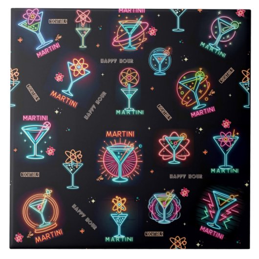 Neon Sign Space Age Atomic Martini Cocktails Print Tegeltje (Voorkant)