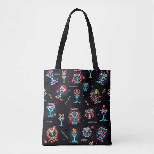 Neon Sign Space Age Atomic Martini Cocktails Print Tote Bag (Voorkant)