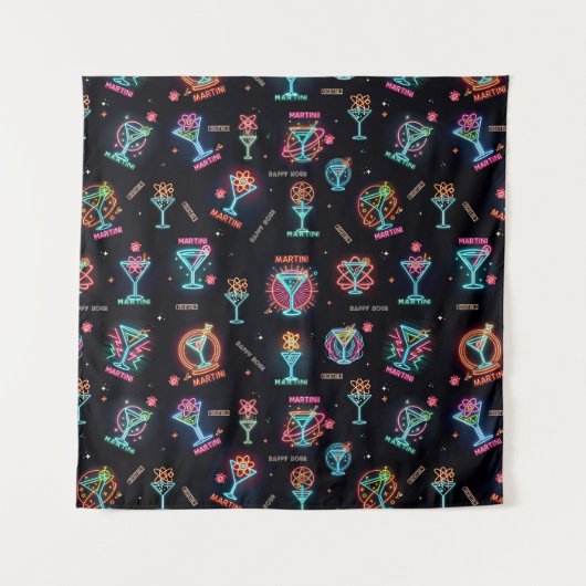 Neon Sign Space Age Atomic Martini Cocktails Print Wandkleed (Voorkant)