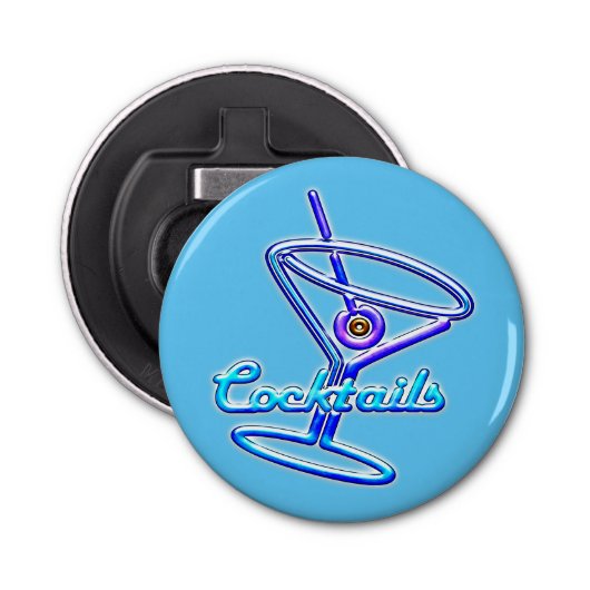 Neon Sign Style Cocktail Glass Button Flesopener (Voorkant)