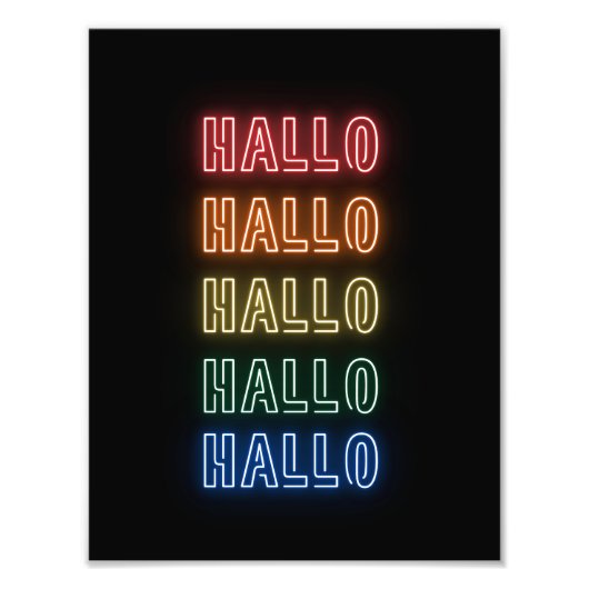 Neon Sign Style Hallo Repeating Rainbow Print Foto Afdruk (Voorkant)