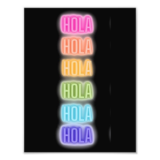 Neon Sign Style Hola Repeating Rainbow Print Foto Afdruk (Voorkant)