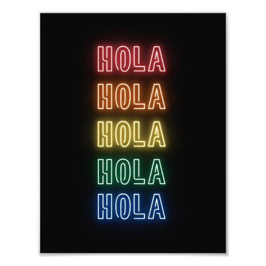 Neon Sign Style Hola Repeating Rainbow Print Foto Afdruk (Voorkant)