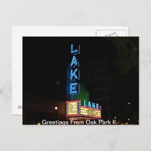 Neon Sign, Theater in het meer, Oak Park Il. Briefkaart (Voorkant / Achterkant)