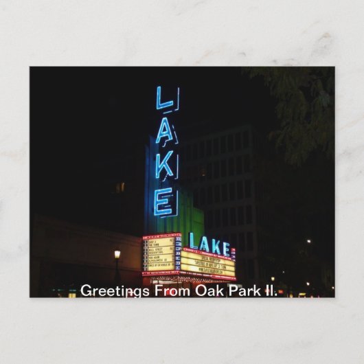  Neon Sign, Theater in het meer, Oak Park Il. Briefkaart (Voorkant)