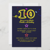 Neon Sign Tiende Birthday Party Invitation Kaart (Voorkant)