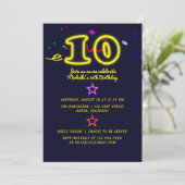 Neon Sign Tiende Birthday Party Invitation Kaart (Staand voorkant)