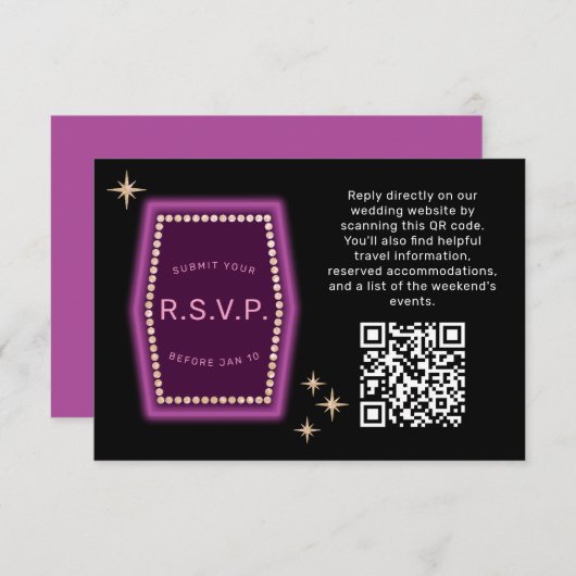 Neon Sign Vegas Weddenschap QR code Online RSVP (Voorkant / Achterkant)