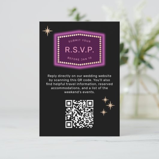 Neon Sign Vegas Weddenschap QR code Online RSVP (Staand voorkant)