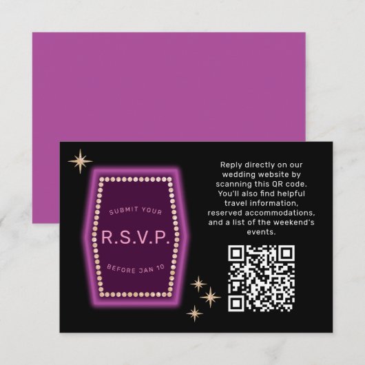 Neon Sign Vegas Weddenschap QR code Online RSVP Kaartje (Voorkant / Achterkant)