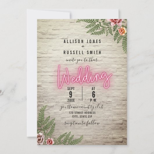 Neon Sign White Brick Botanical Weddenschap Kaart (Voorkant)