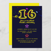 Neon Sign Zestiende verjaardag Uitnodiging (Voorkant / Achterkant)