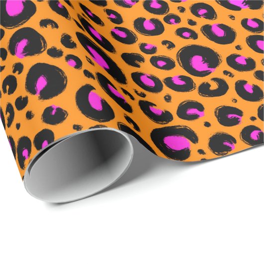 Neon Sinaasappel en Roze Cheetah print inpakpapier (Rol Hoek)