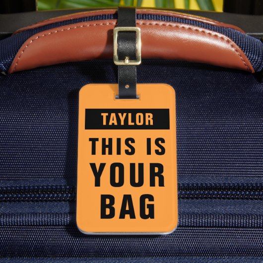 Neon Sinaasappel en zwart vet kleurrijke naam Sjab Bagagelabel (Voorkant Insitu 2)