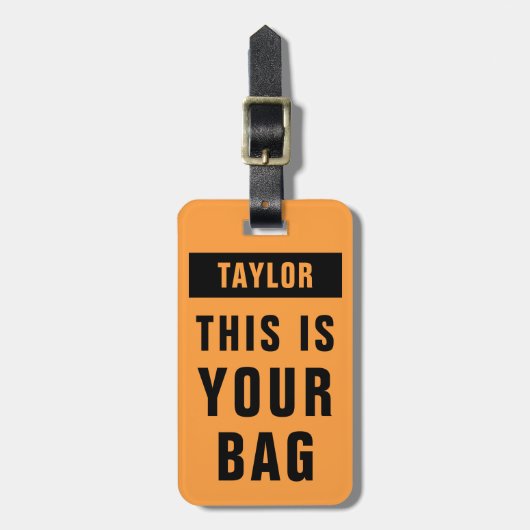 Neon Sinaasappel en zwart vet kleurrijke naam Sjab Bagagelabel (Voorkant verticaal)